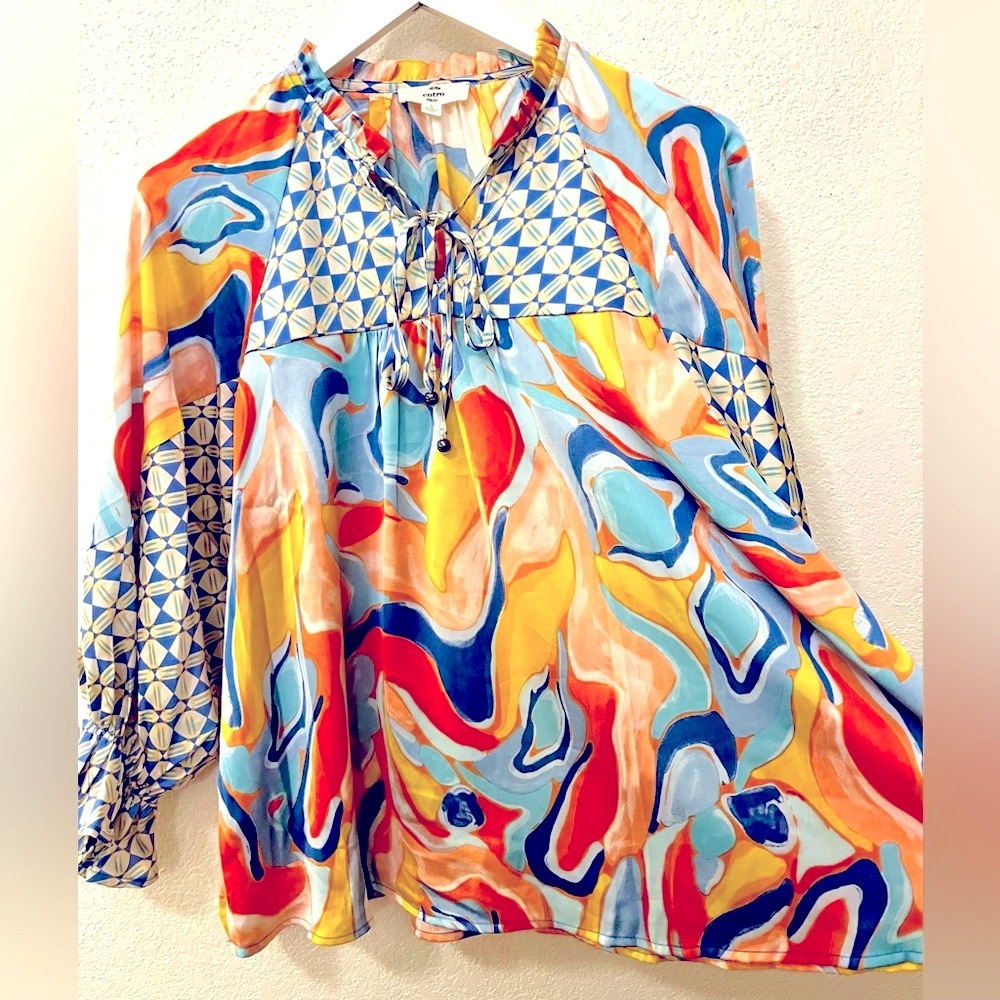Beautiful, artsy blouse. Very silky soft material. Never worn, BNWOT
